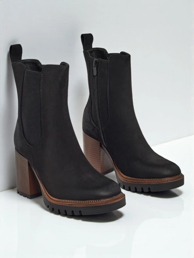 Botine de damă Soreya din piele ecologică intoarsă cu toc gros