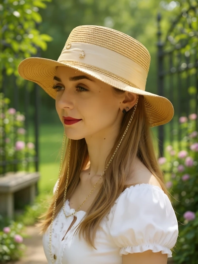 Royalfashion Pălărie de damă din paie Grace Ribbon
