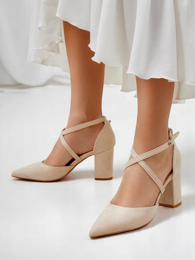 Royalfashion pantofi cu toc bloc din piele întoarsă ecologică pentru femei, cu barete Kanastru