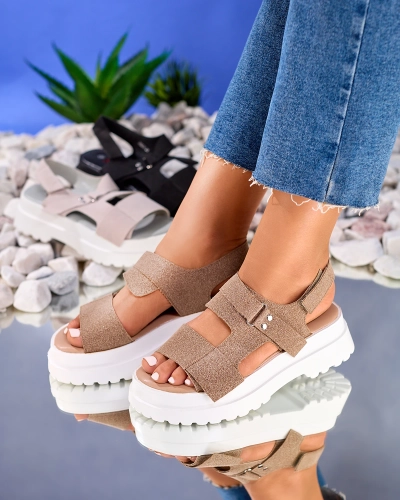 Royalfashion Sandale de damă maro închis cu talpă solidă Rederis