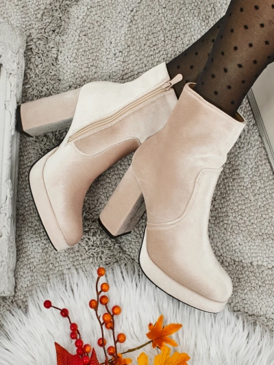 Botine de damă cu toc gros, tip velur Miss