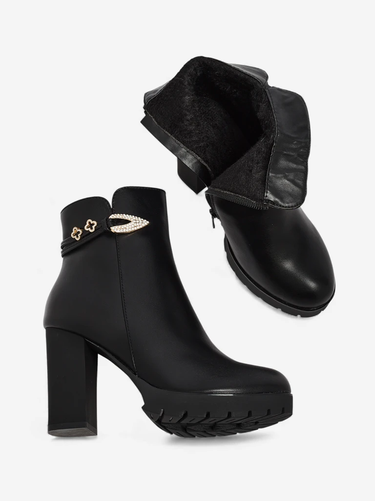 Botine de damă din piele ecologică cu toc gros Sylvar