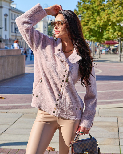 Royalfashion Pulover descheiat pentru femei maro cu buzunare