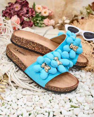 Royalfashion Șlapi de damă cu ursuleți aurii și flori Isaralle