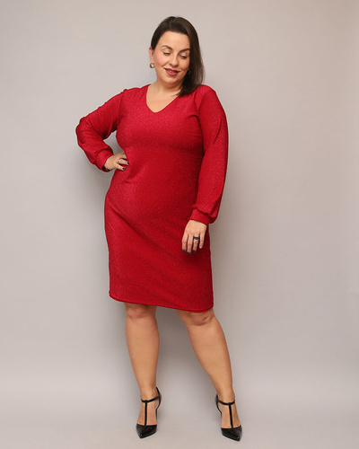 Royalfashion Rochie de damă strălucitoare înainte de genunchi în roșu PLUS SIZE