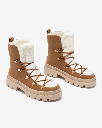 Royalfashion Cizme de vânătoare izolate de damă cu piele de oaie, de culoare camel Lery Walk