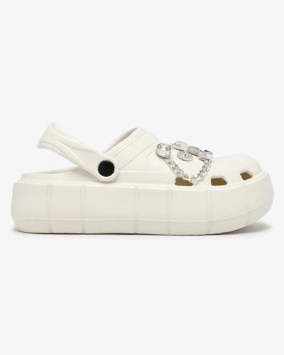 Royalfashion Șlapi de damă albi, ajurați, cu ornamente de zirconiu Afuccia