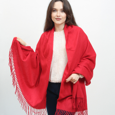 Eșarfă roșie mare și călduroasă cu ciucuri - Accesorii