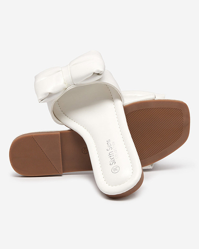 OUTLET Papuci albi de dama cu fundita Macline - Incaltaminte