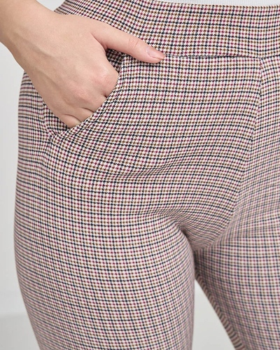 Pantaloni treggings pentru femei cu carouri maro și negru - Îmbrăcăminte