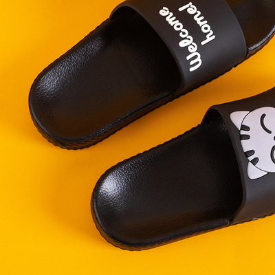 Papuci pentru copii negri cu pisoi Keryn - Încălțăminte