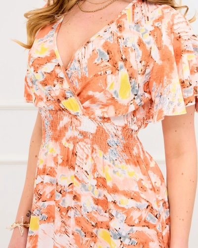 Rochie lungă de damă portocalie cu model la modă - Îmbrăcăminte