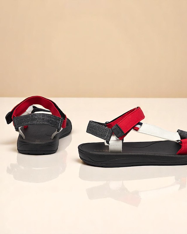 Sandale Dama Luna Roșu-Negru Sintetice de Vară