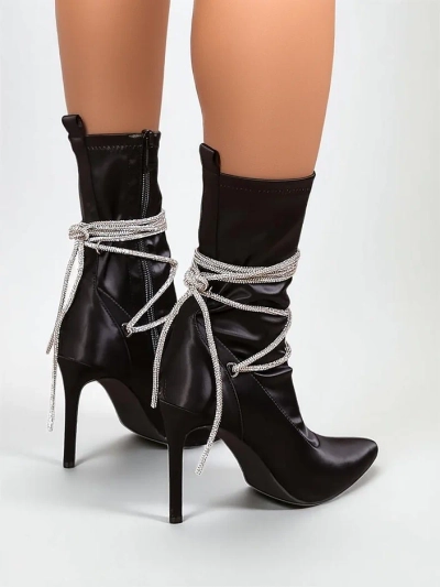 Cizme cu toc stiletto pentru femei Royalfashion cu curele cu strasuri Glamese