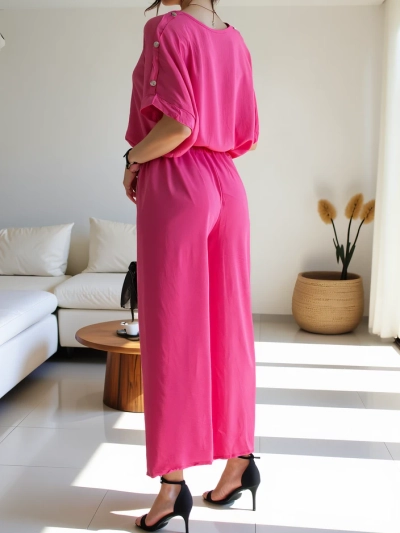 Set casual Royalfashion pentru femei, cu bluză cu mânecă scurtă și pantaloni largi
