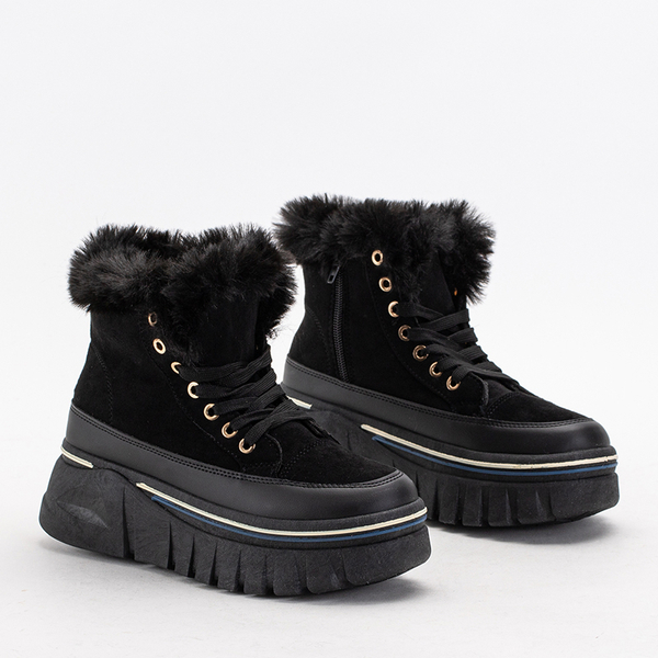 OUTLET Cizme de zăpadă cu platformă cu șiret pentru femei negre Neatesa - Încălțăminte