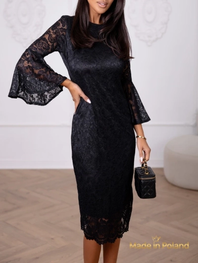Rochie midi de damă din dantelă cu mâneci largi Holly Wow