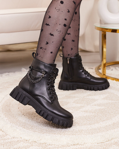 Royalfashion Cizme bagger de damă din piele ecologică de culoare neagră Stiifer