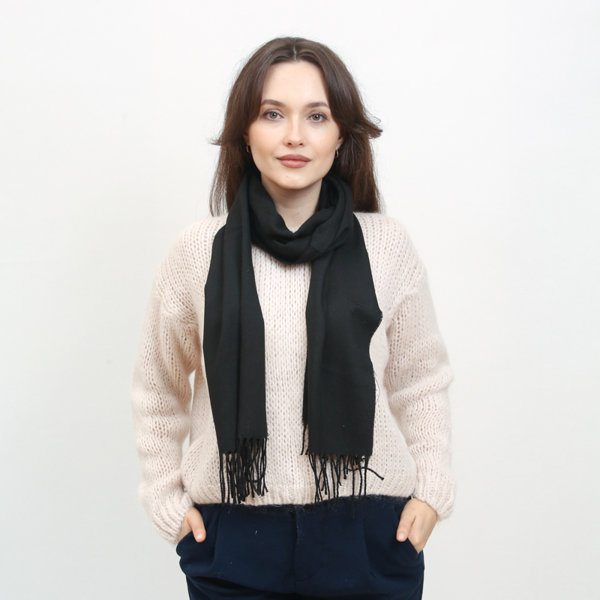 Eșarfă clasică neagră îngustă pentru femei, monocoloră - Accesorii