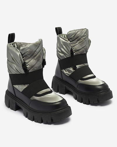 Cizme de zăpadă de damă cu talpă plată, în negru-gri Ferory- Footwear