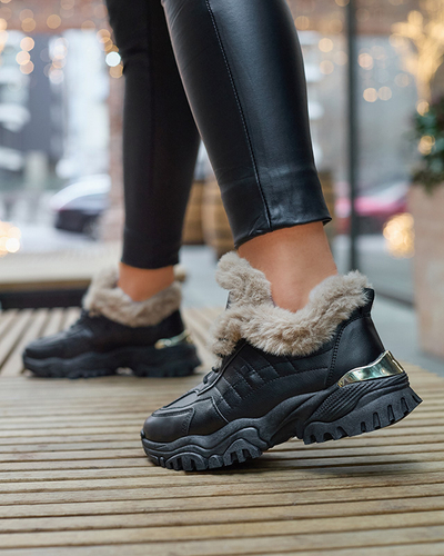 Pantofi sport negri pentru femei cu blana Flixi - Incaltaminte