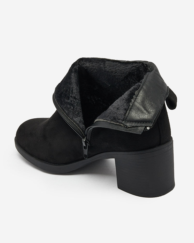 Royalfashion Cizme cu tocuri joase pentru femei din piele de căprioară ecologică neagră Rejerry