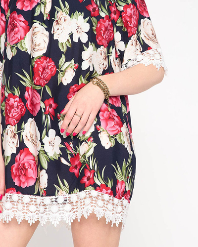 Bluză de damă bleumarin cu flori MĂRI PLUS - Îmbrăcăminte