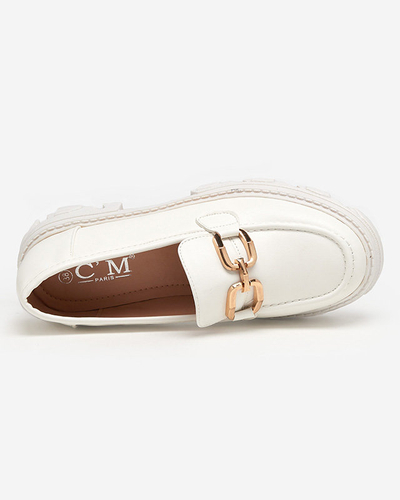 OUTLET Pantofi albi de dama cu decor auriu Meritso - Incaltaminte