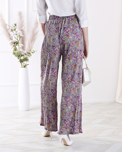 Pantaloni cu model cu picioare largi pentru femei în mov- Îmbrăcăminte