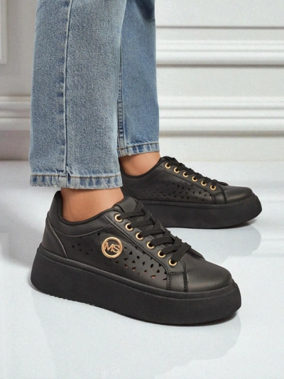 Aurelia Nero - Platformă neagră Royalfashion din piele ecologică, model LH201-8