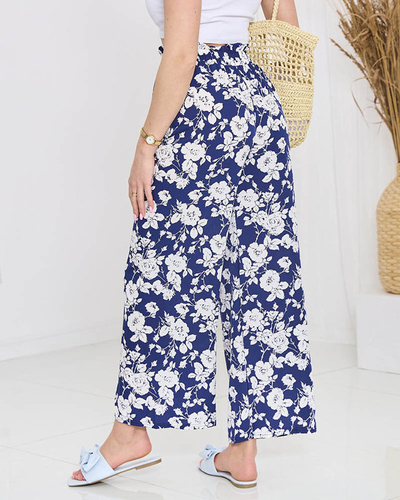 Pantaloni palazzo florale albastru marin - Îmbrăcăminte