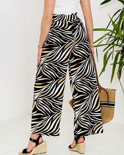 Pantaloni palazzo pentru femei cu model, negri- Îmbrăcăminte