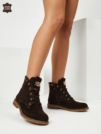 Ażurowe botki damskie ze skóry naturalnej Aurelias