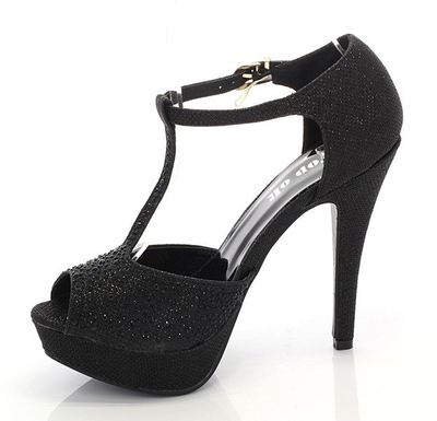 Sandale negre de damă cu toc înalt Szqueio - pantofi