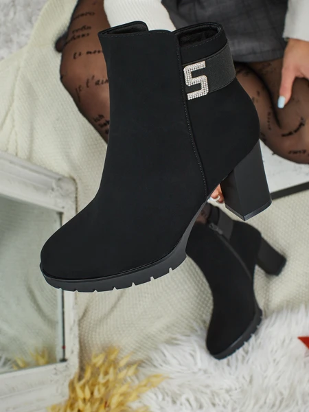 Botine de damă din piele ecologică cu toc gros Mireliq