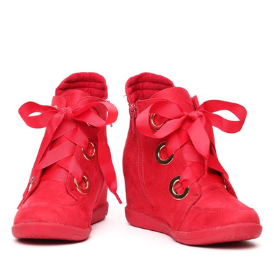 Czerwone sneakersy na krytym koturnie wiązane wstążką Andi- Obuwie