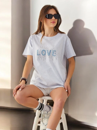 Royalfashion Tricou din bumbac pentru femei LOVE cu strassuri