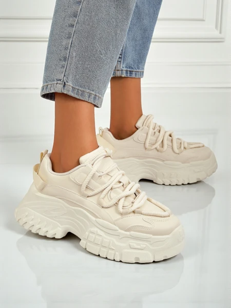 Damskie sneakersy beżowe Athenia z ekoskóry na platformie 6,5 cm