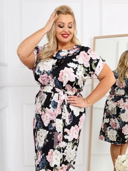 Rochie midi Royalfashion pentru femei cu mâneci scurte și funda cu trandafir