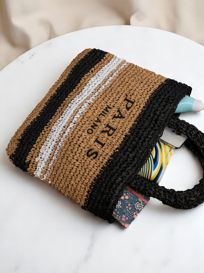 Royalfashion Geantă mare de damă din paie, Paris Stripe