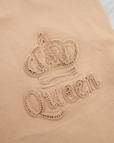 Pantaloni de trening de dama bej cu zirconiu cubic - Imbracaminte