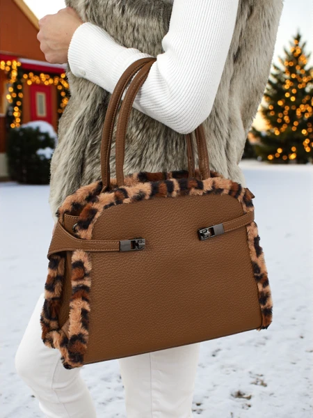 Geantă mică de damă din piele ecologică cu imprimeu de panteră Panthory