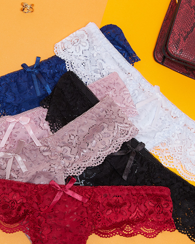 Tanga de dama monocolor din dantela cu fundita set 6 / pachet - Lenjerie intimă