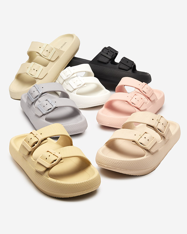 Papuci dama bej si verde cu catarame Eckos - Incaltaminte