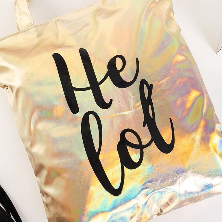 Geantă de umăr aur holografică cu inscripția „Heloł” - Genți de mână