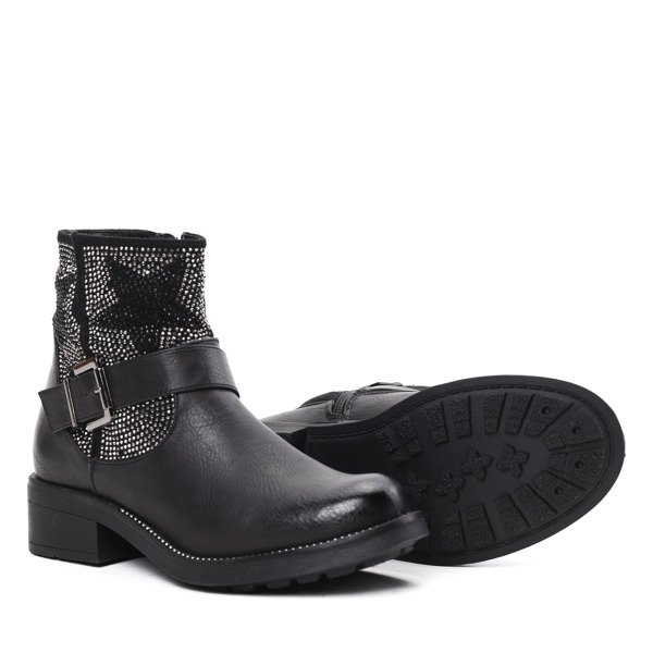 Czarne workery z gwiazdkami Crystal Snow - Obuwie