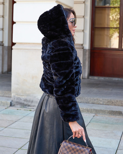 Royalfashion Jachetă de damă cu două fețe cu blană în negru