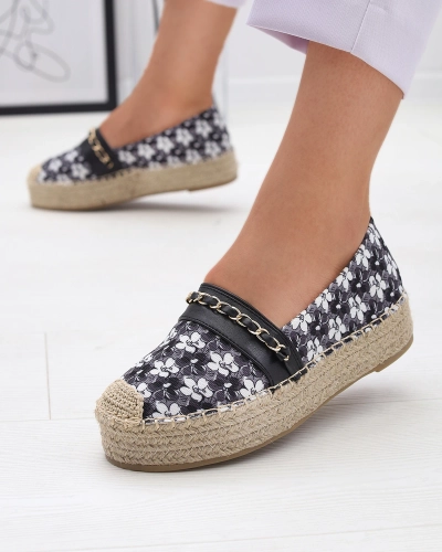 Espadrile florale negre Azzaxi- Footwear