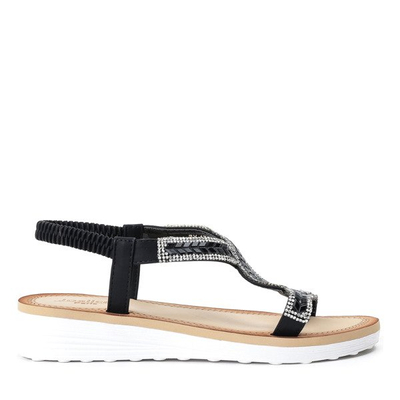 Czarne sandały na platformie z cyrkoniami Slevian - Obuwie