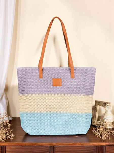 Royalfashion Geantă mare de damă din paie, cu dungi late